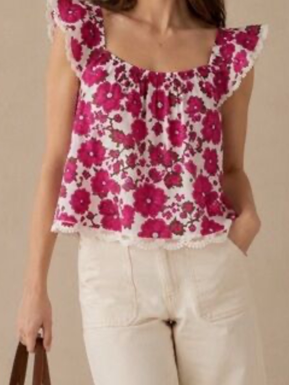 Jennifer Grace Cotton ruffle Peasant floral top size S